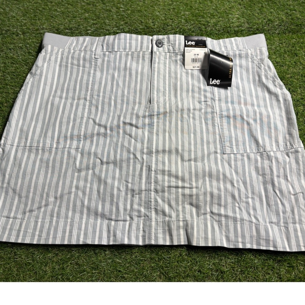 Lee Womens Mid Rise Grey Stripe Ultra Soft Waistband Skirt‎ Size 20